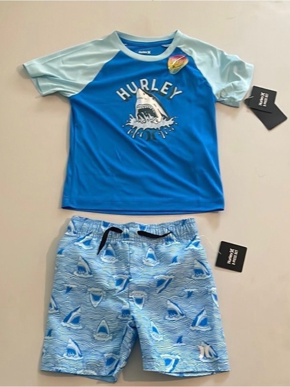 Hurley Blue Kids Shark Rashguard Set - Royal & Light Blue